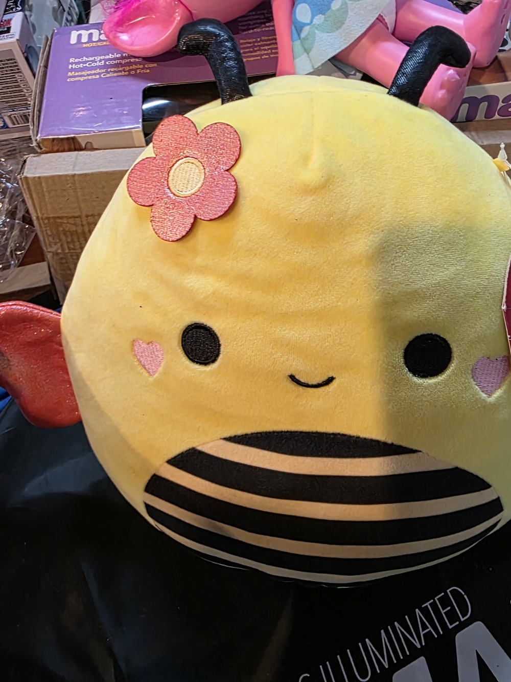 Squishmallows Sunny Yellow Bee Plush with Pink Flower and Heart Cheeks
